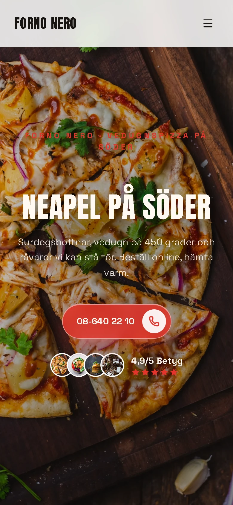 The home page of the pizzeria Forno Nero, a Northengine site