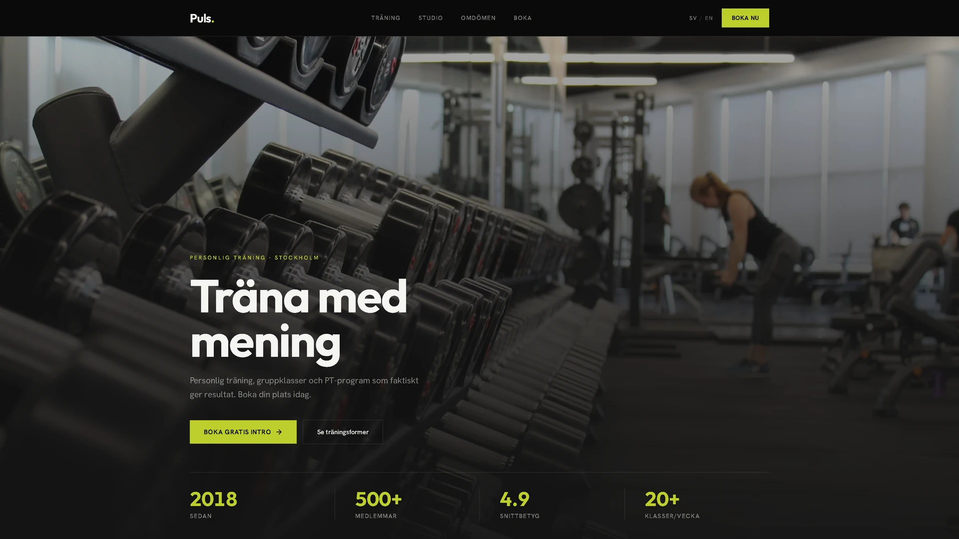 Puls, en landningssida för träning och rehab byggd i Northengine
